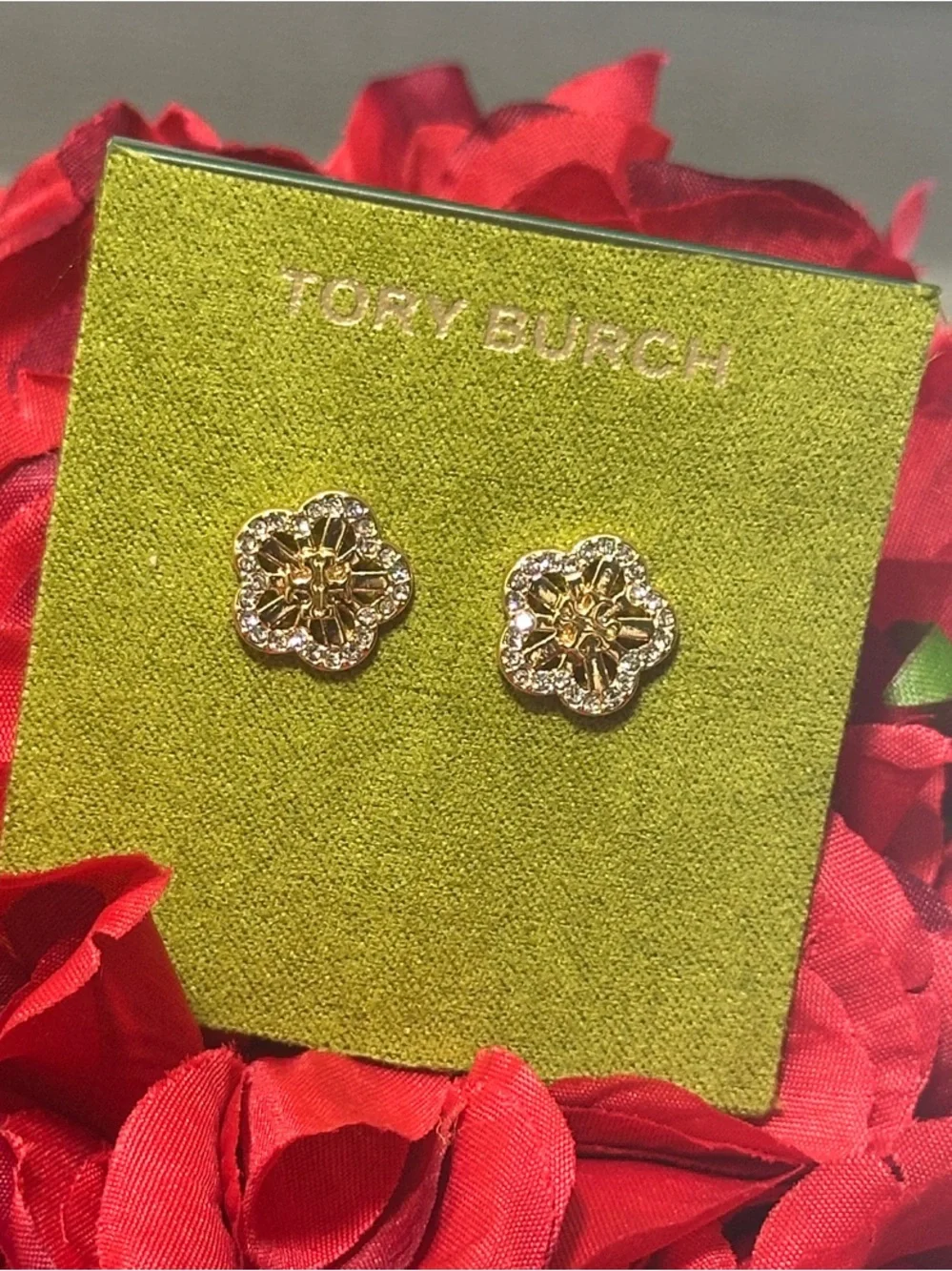Tory Burch Crystal Flower Stud Earrings